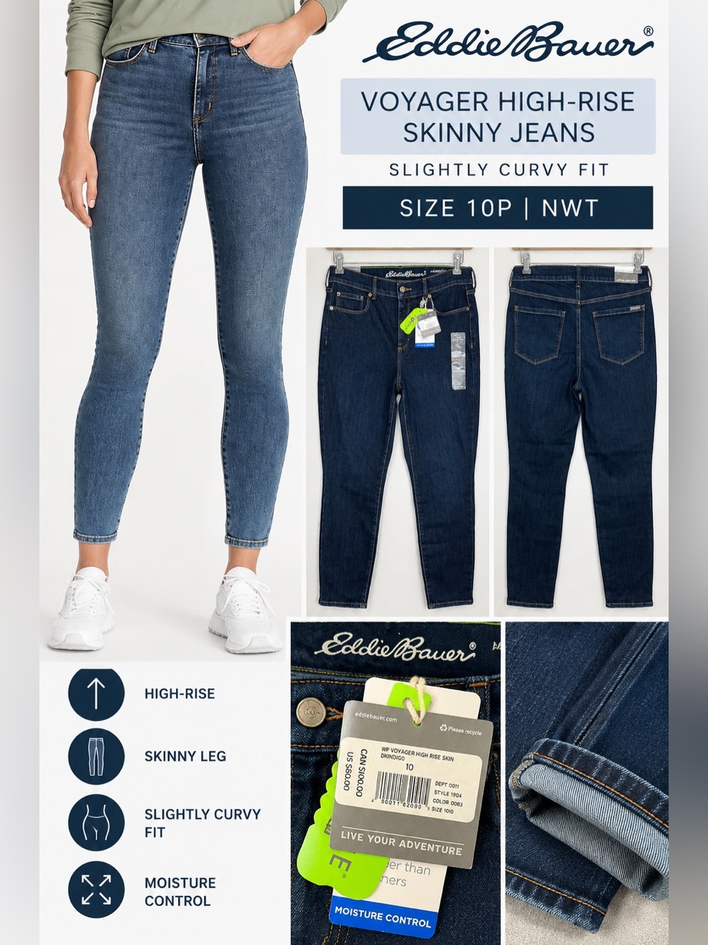 Eddie Bauer Women’s Voyager High-Rise Skinny Jeans Slightly Curvy 10P NWT